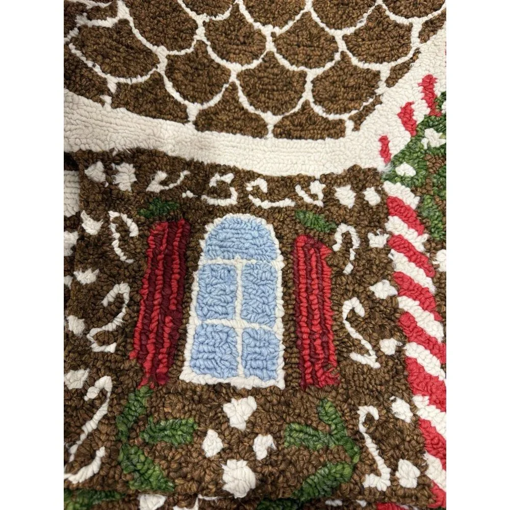 Christmas Gingerbread House Rug Hand Hooked Carpet Memory Foam Padding 22” x 38”